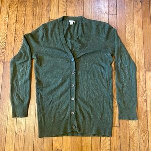 J crew olive green cashmere blend long cardigan